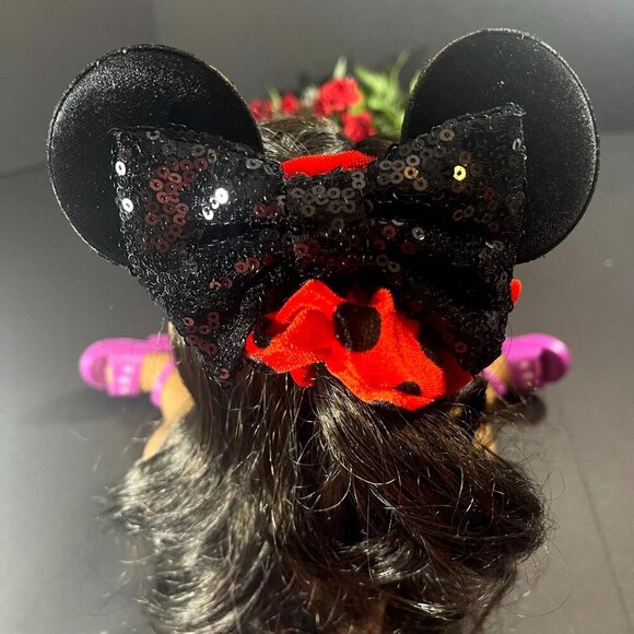 Minnie Mouse Hair Scrunchies Polka Dot Hair Rubber Band Velvet Ears Sequins - Picture 2 of 8